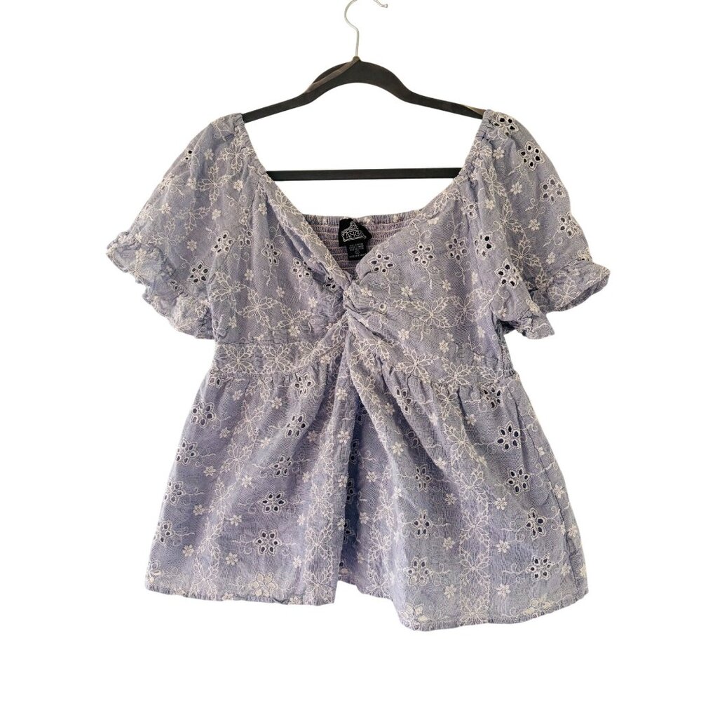 Eyelet Embroidered Lavender Peplum Blouse Puff Sleeves By Angie Size L Womens